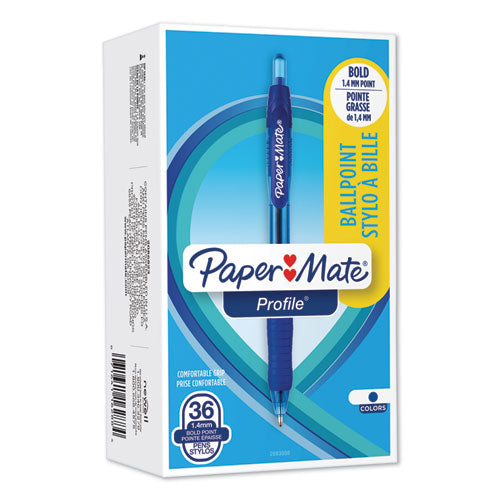 Paper Mate Profile Retractable Ballpoint Pen Bold 1.4mm Point Blue Ink (36 Count) 2083008