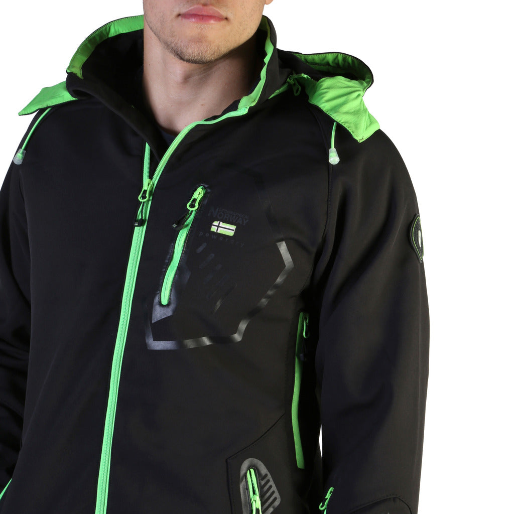 Geographical Norway Tranco Softshell Black/Green Hooded Men's Jacket