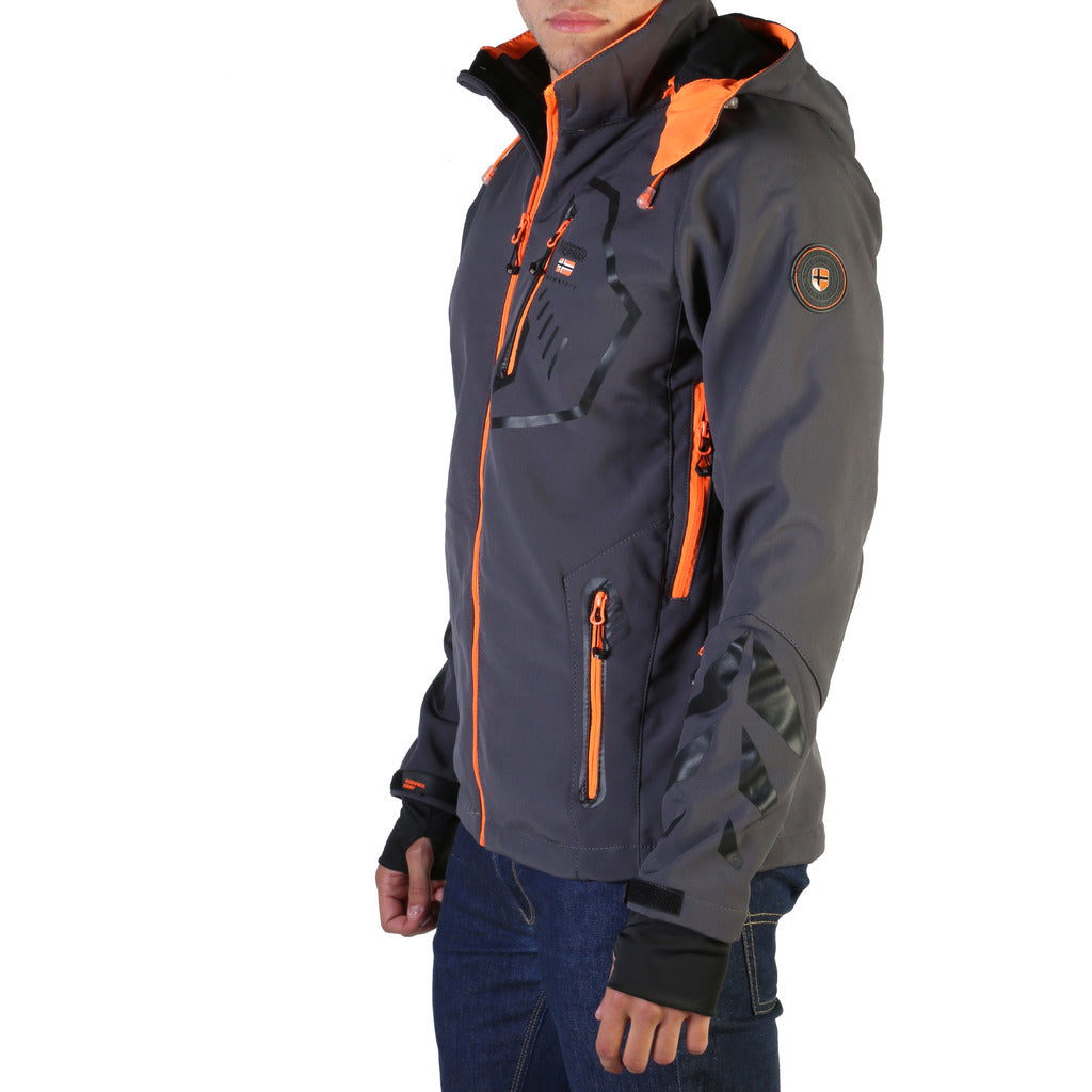 Geographical Norway Tranco Softshell Dark Grey/Orange Hooded Men's Jacket