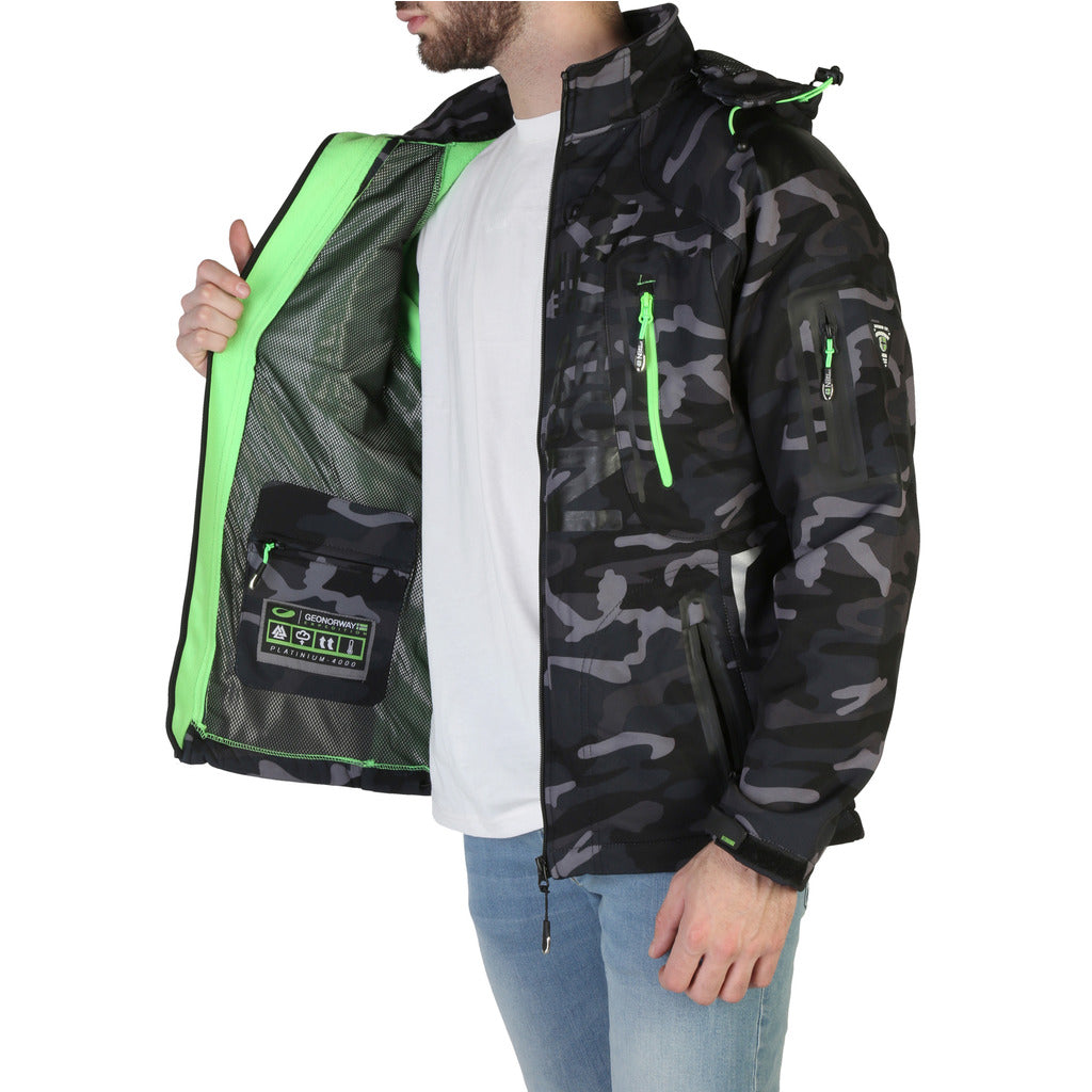 Geographical Norway Techno Camo Hooded Black/Green/Black Men's Jacket