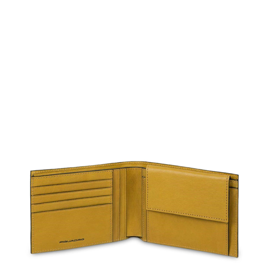 Piquadro Black Square Cuero Leather Yellow Men's Wallet PU257B3R-G