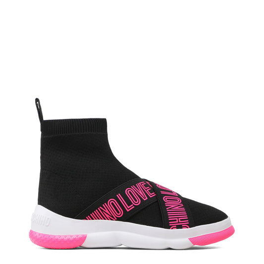 Love Moschino Logo Strap Black Women's High Top Shoes JA15224G0FIZH00A