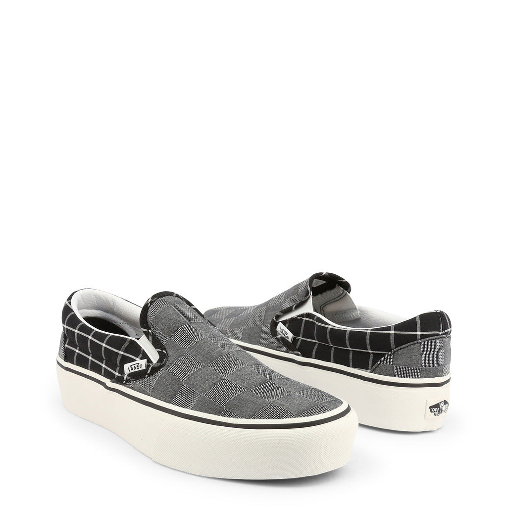 Vans woven check shop slip on black