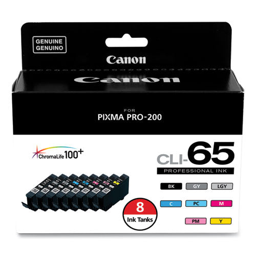 Canon CLI-65 Black/Cyan/Magenta/Yellow/Photo Cyan/Photo Magenta/Grey/Light Grey (8 Pack) Ink Cartridges 4215C007