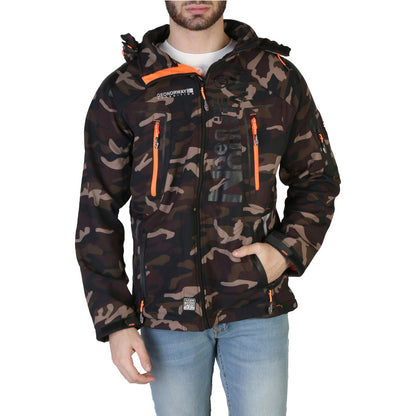 Geographical Norway Techno Camo Hooded Khaki Orange/Brown Men's Jacket
