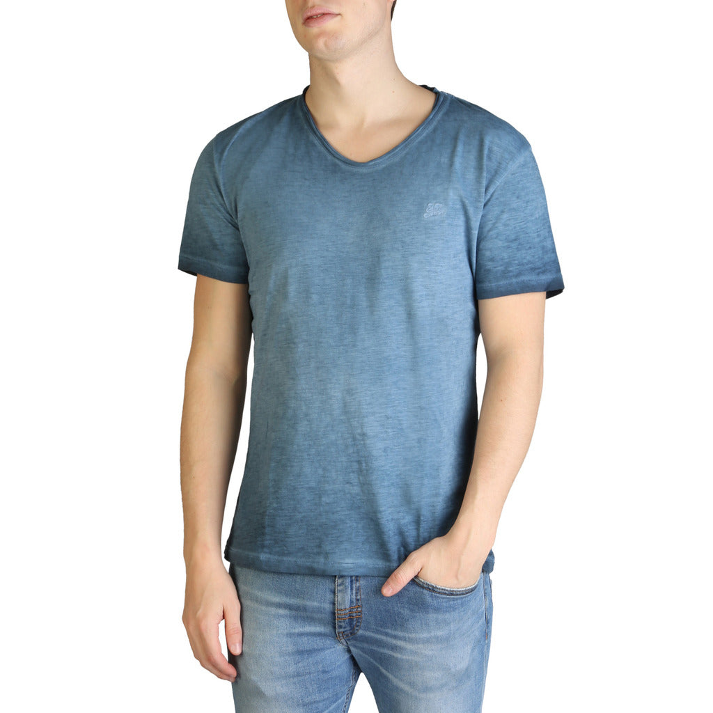 Yes Zee Cotton Blue V-Neck Men's T-Shirt T773-S500-0704