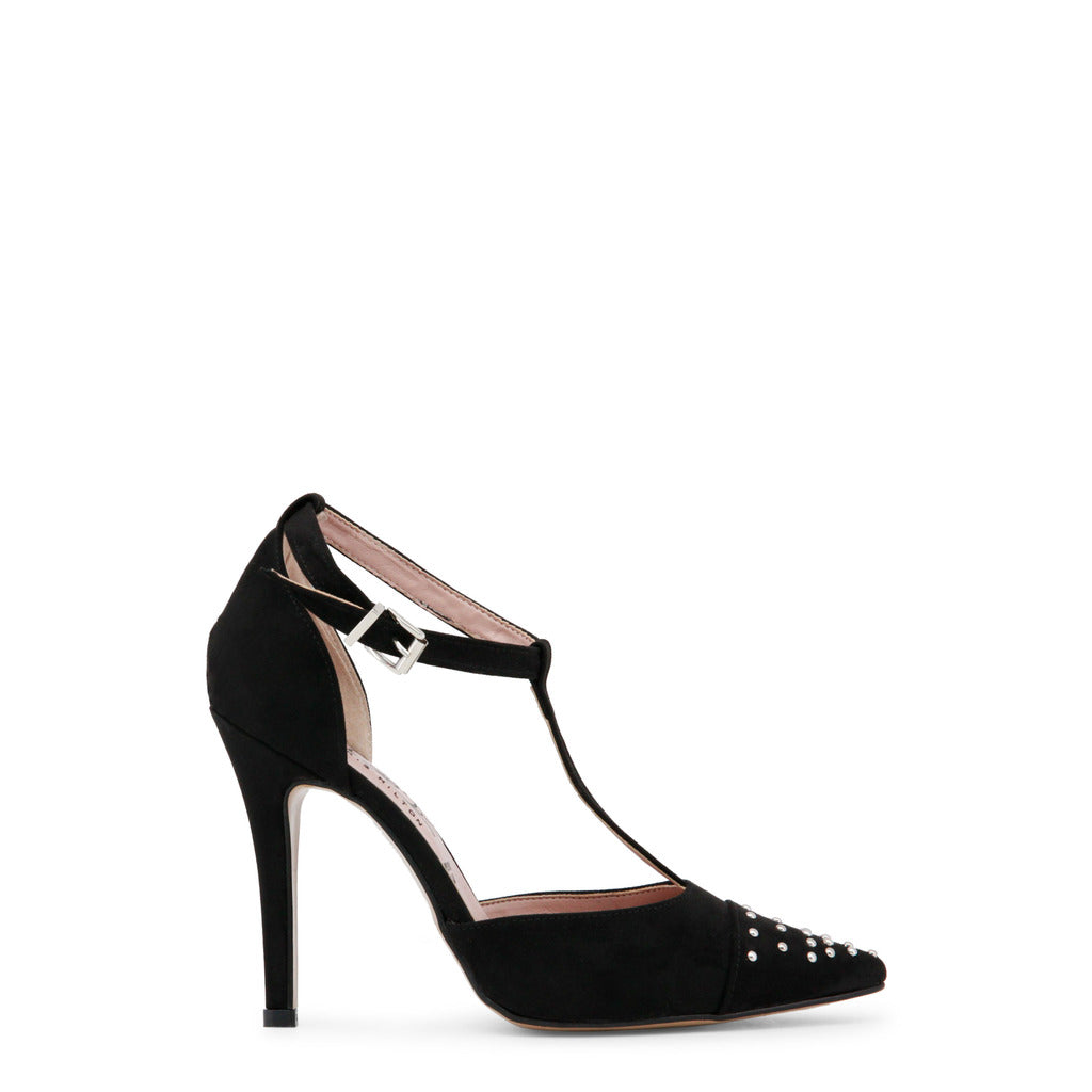 Paris Hilton Ankle Strap Studs Black Women's High Heel Sandals 6431-BLK