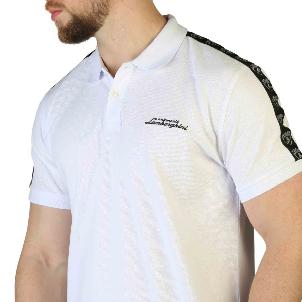 Lamborghini Logo Script White Men's Polo Shirt B3XVB7TS30273003