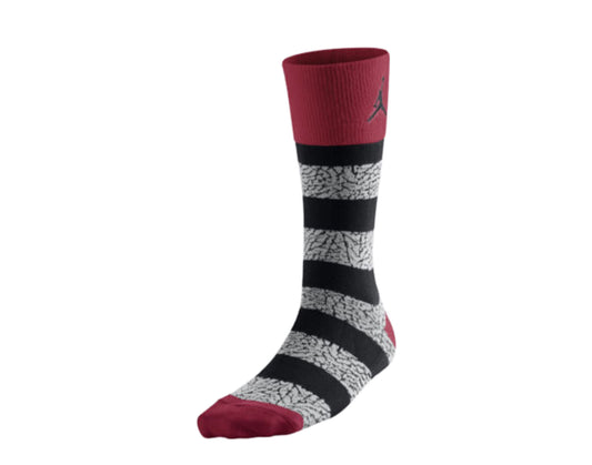 Nike Air Jordan Striped Elephant Print Crew Red/Grey/Black Socks 647688-695