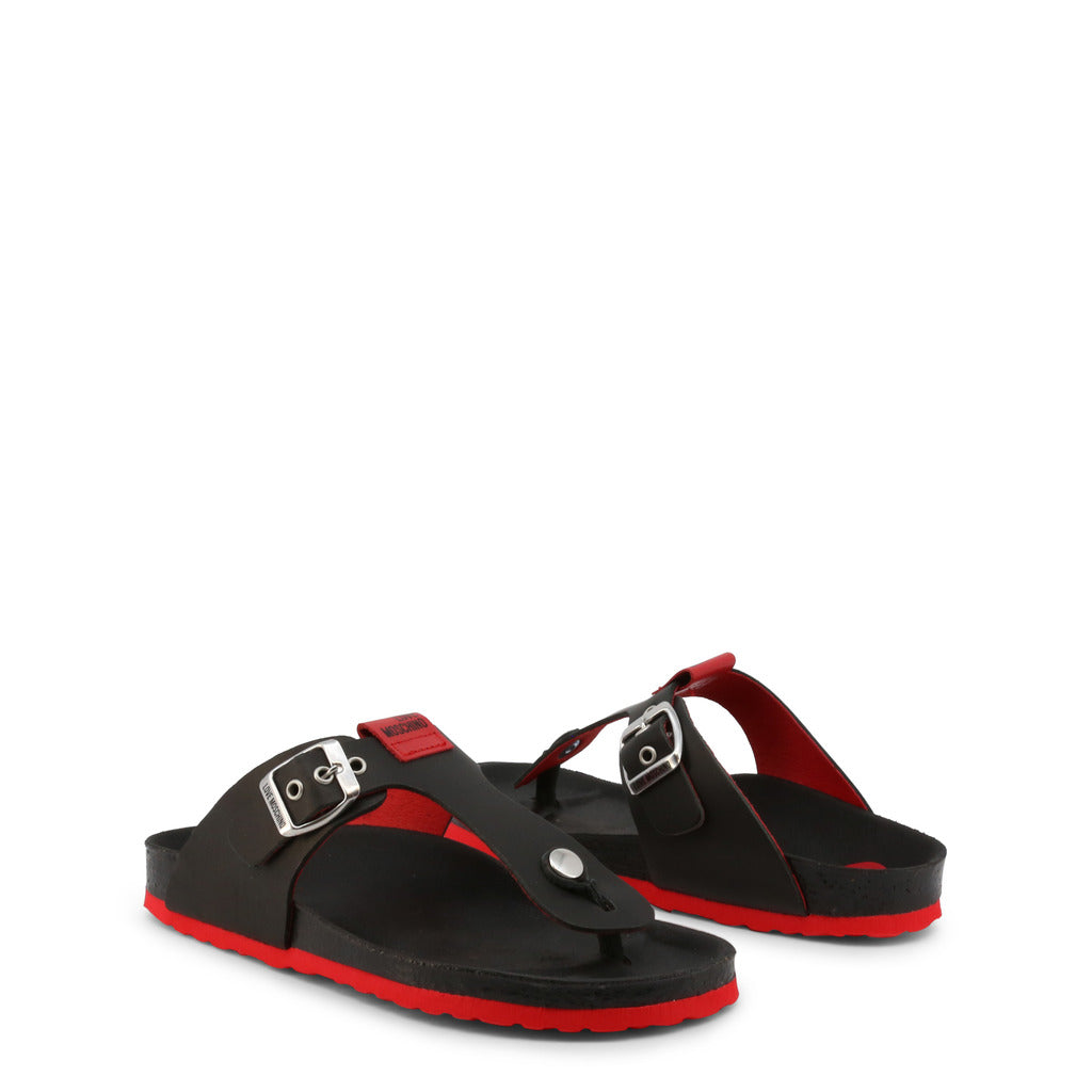 Love Moschino Black Leather Women's Thong Sandals JA28113G1EIAZ000