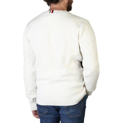 Tommy Hilfiger Rib-Knit Organic Cotton Flag Jumper White Men's Sweater MW0MW25413-0K4