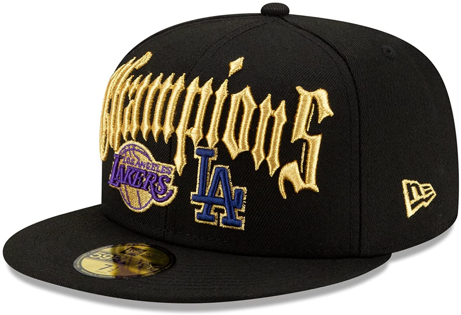 New Era 59FIFTY LA Los Angeles Dodgers Lakers Dual Champions Split 2020 Championships Black Gold Fitted Cap