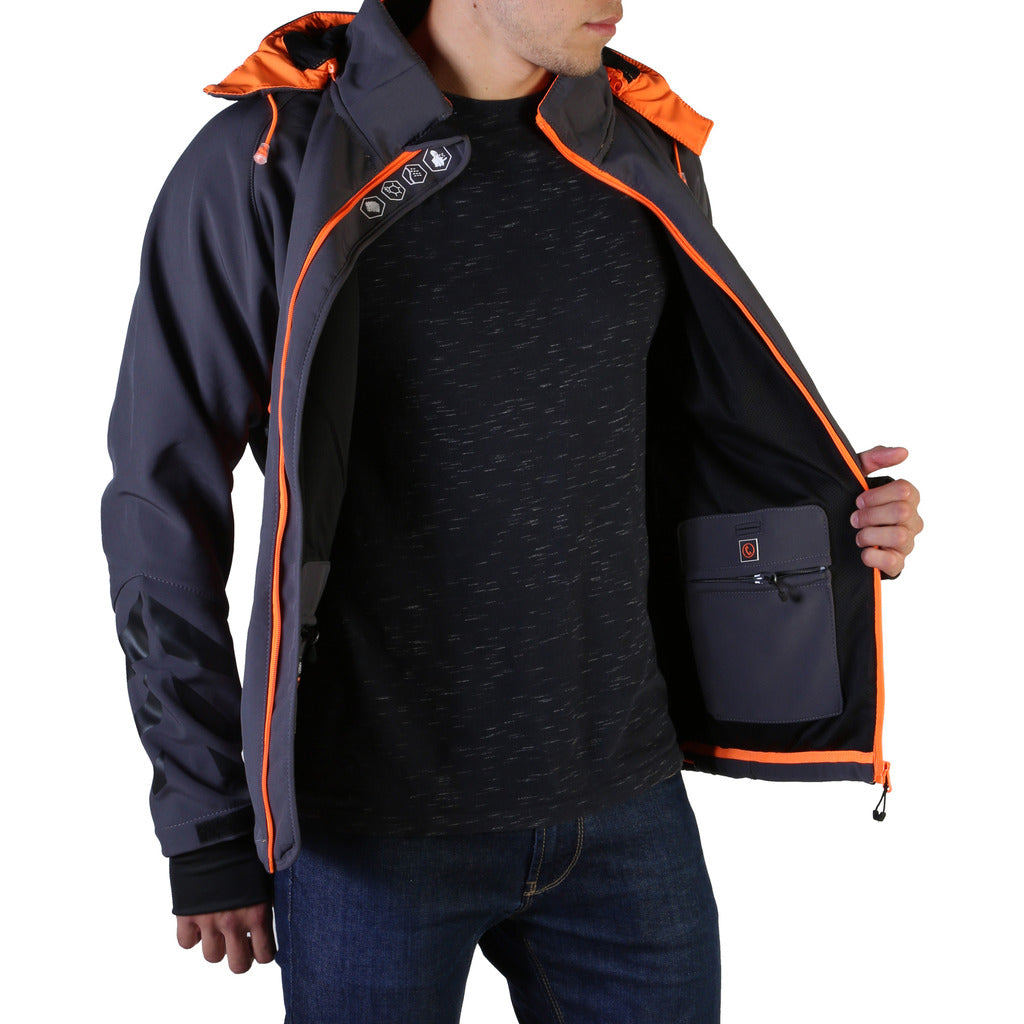 Geographical Norway Tranco Softshell Dark Grey/Orange Hooded Men's Jacket
