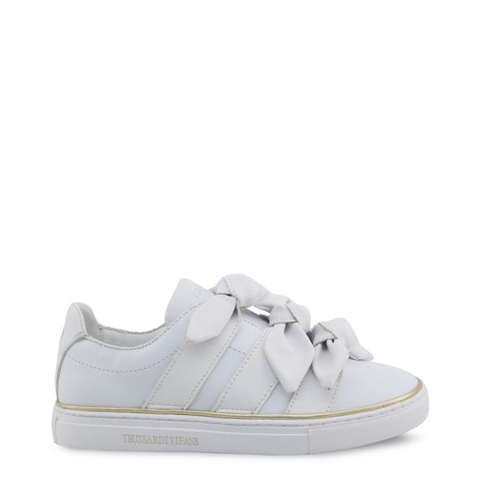 Trussardi Faux Leather Band And Bows White Women's Sneakers 79A00230-W002