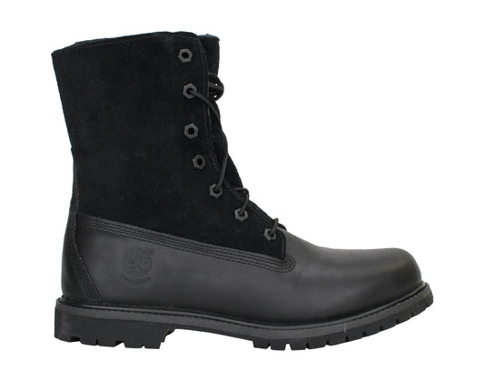 Timberland Authentics Teddy Fleece Fold-Down Black Leather Women's Boots 8661A