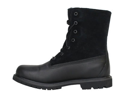 Timberland Authentics Teddy Fleece Fold-Down Black Leather Women's Boots 8661A