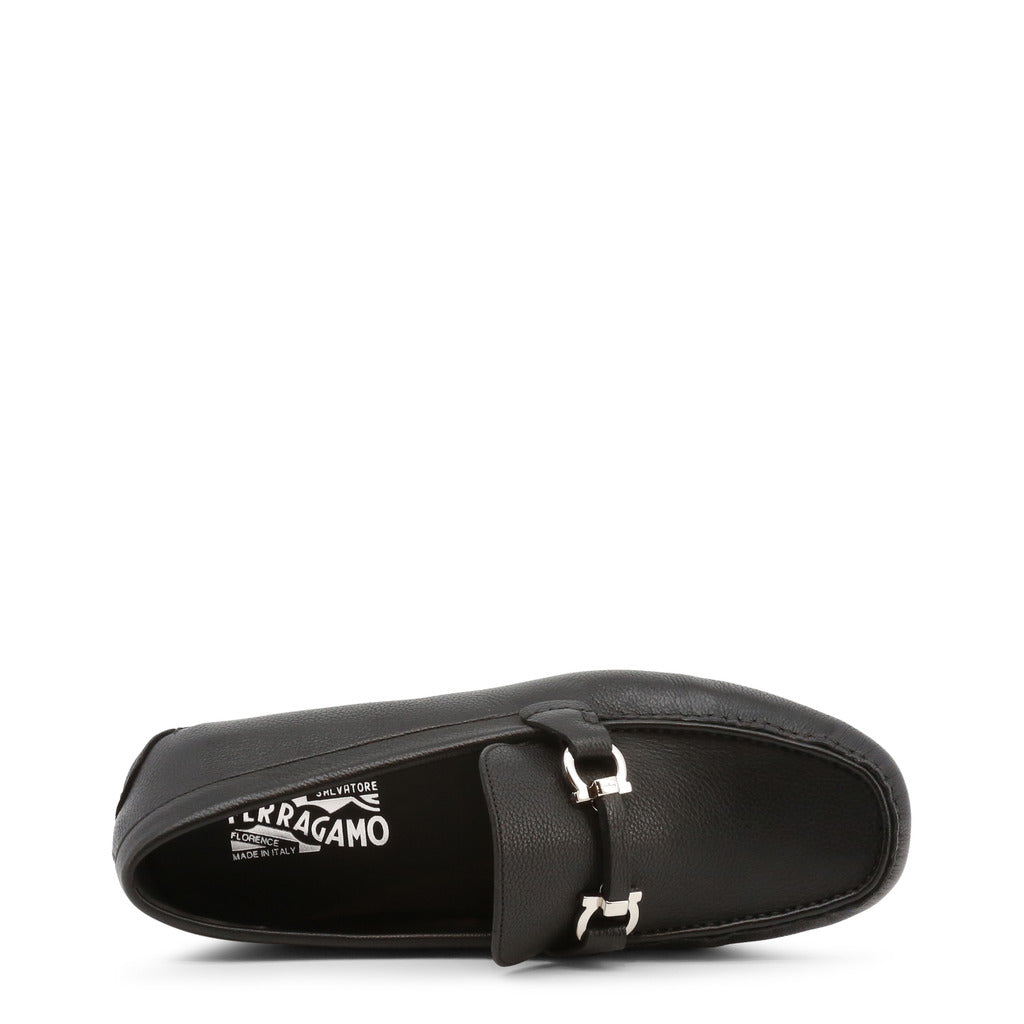 Ferragamo Salamanca Leather Driver's Black Men's Loafers 756579