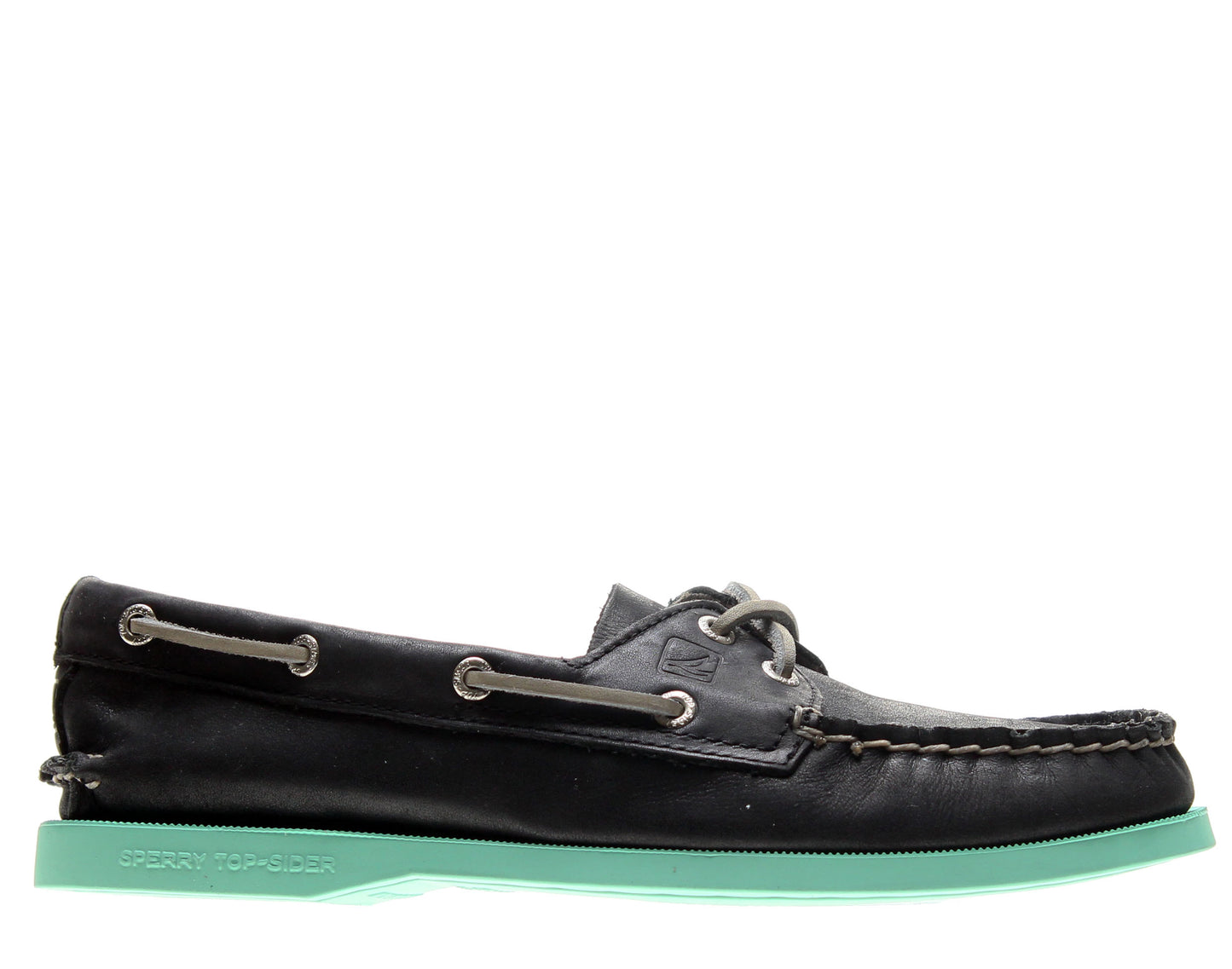 Sperry Top Sider Authentic Original Color Pop 2-Eye Black Leather/Jade Women's Boat Shoes 9093162