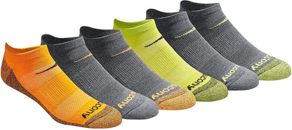 Saucony Mesh Comfort Fit Performance No-Show Yellow Orange Charcoal Assorted Men's Socks (6 Pairs)