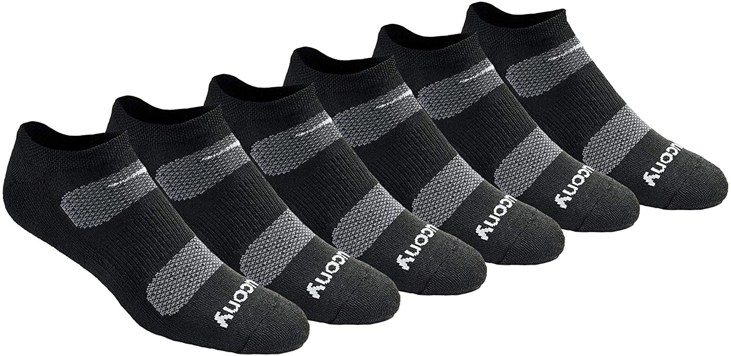 Saucony Mesh Comfort Fit Performance No-Show Black Basic Men's Socks (6 Pairs)