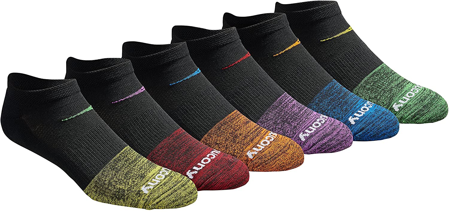 Saucony Mesh Comfort Fit Performance No-Show Fashion Tipped Black Men's Socks (6 Pairs)
