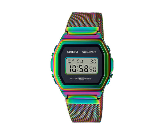 Casio Vintage A1000 Digital Stainless Steel Mesh LE Rainbow Watch A1000RBW-1