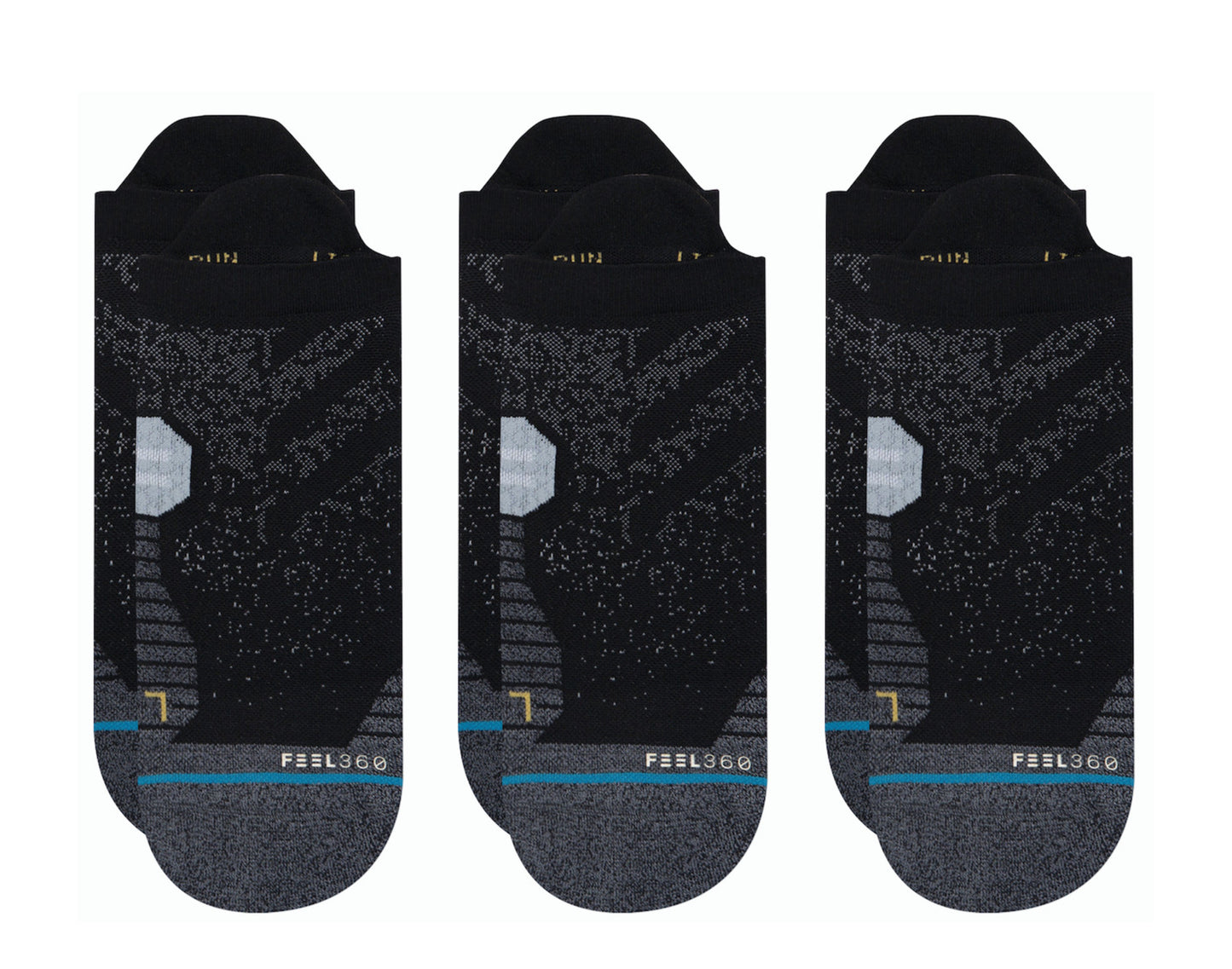 Stance Feel 360 - Run Tab ST 3 Pack Black/Black No-Show Socks A248A20RTA-BLK