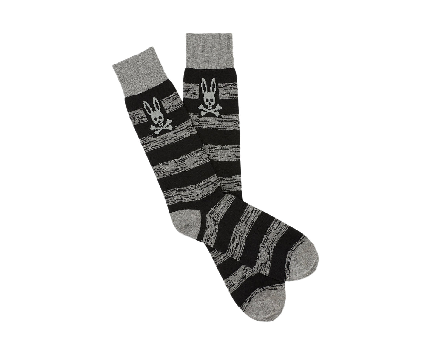 Psycho Bunny Wide Stripe Black/Grey Men's Socks B6F414E1PB-BLK