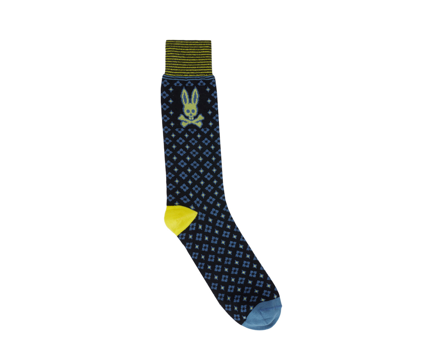 Psycho Bunny Diamond Nights Black/Blue/Yellow Men's Socks B6F877J1PB-BLK