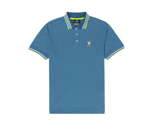 Psycho Bunny Woburn Sports Polo Mineral Blue/Lime Men's Shirt B6K840J1PB-MIN