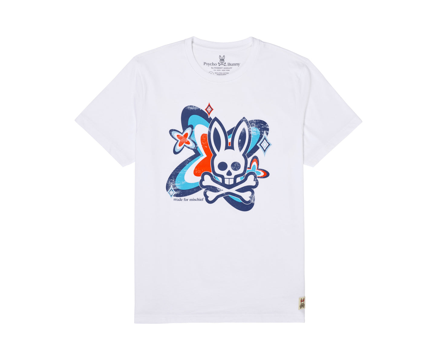 Psycho Bunny Purdy Graphic White/Multi-Color Men's Tee Shirt B6U645H1PC-WHT