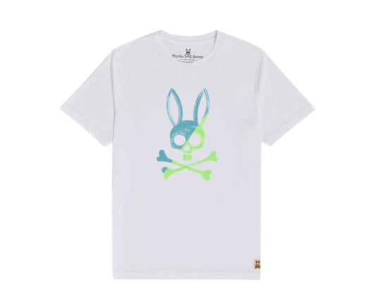 Psycho Bunny Andover Graphic White/Lime Men's Tee Shirt B6U999L1PC-WHT