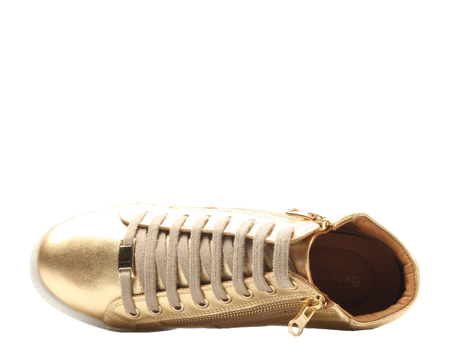 Chocolat Blu Barbo Gold Leather Women's Wedge Sneaker