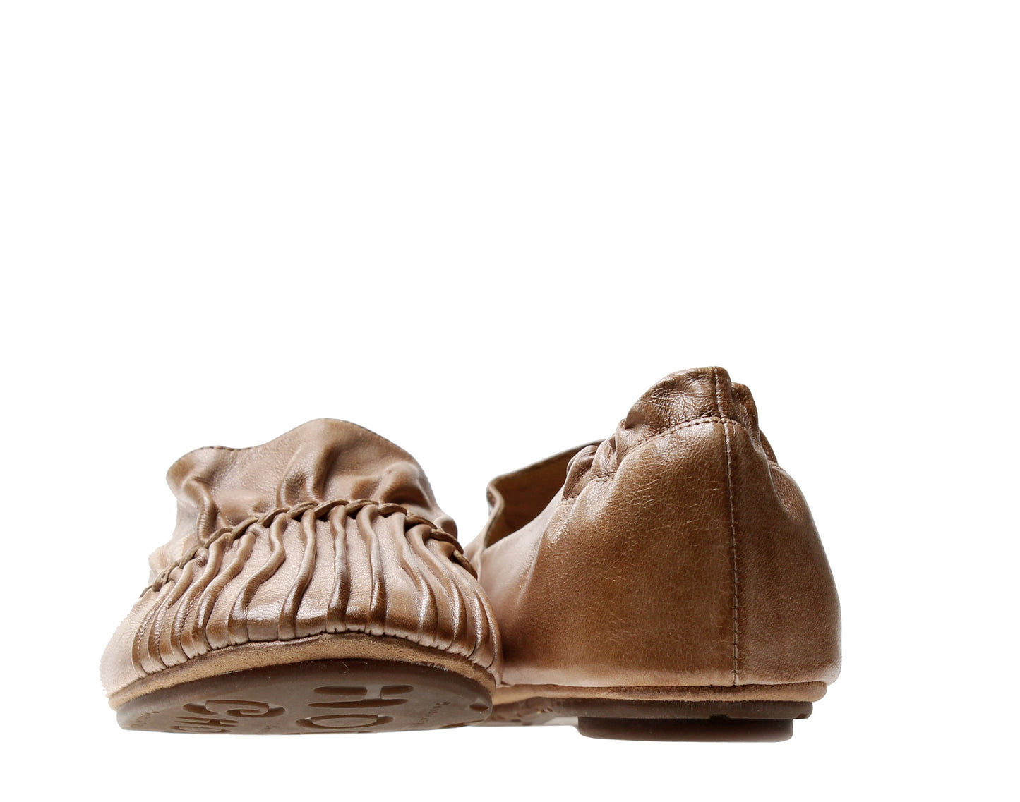 Chocolat Blu Cam2 Pleated Moccasin Flat Camel Leather Women's Shoes