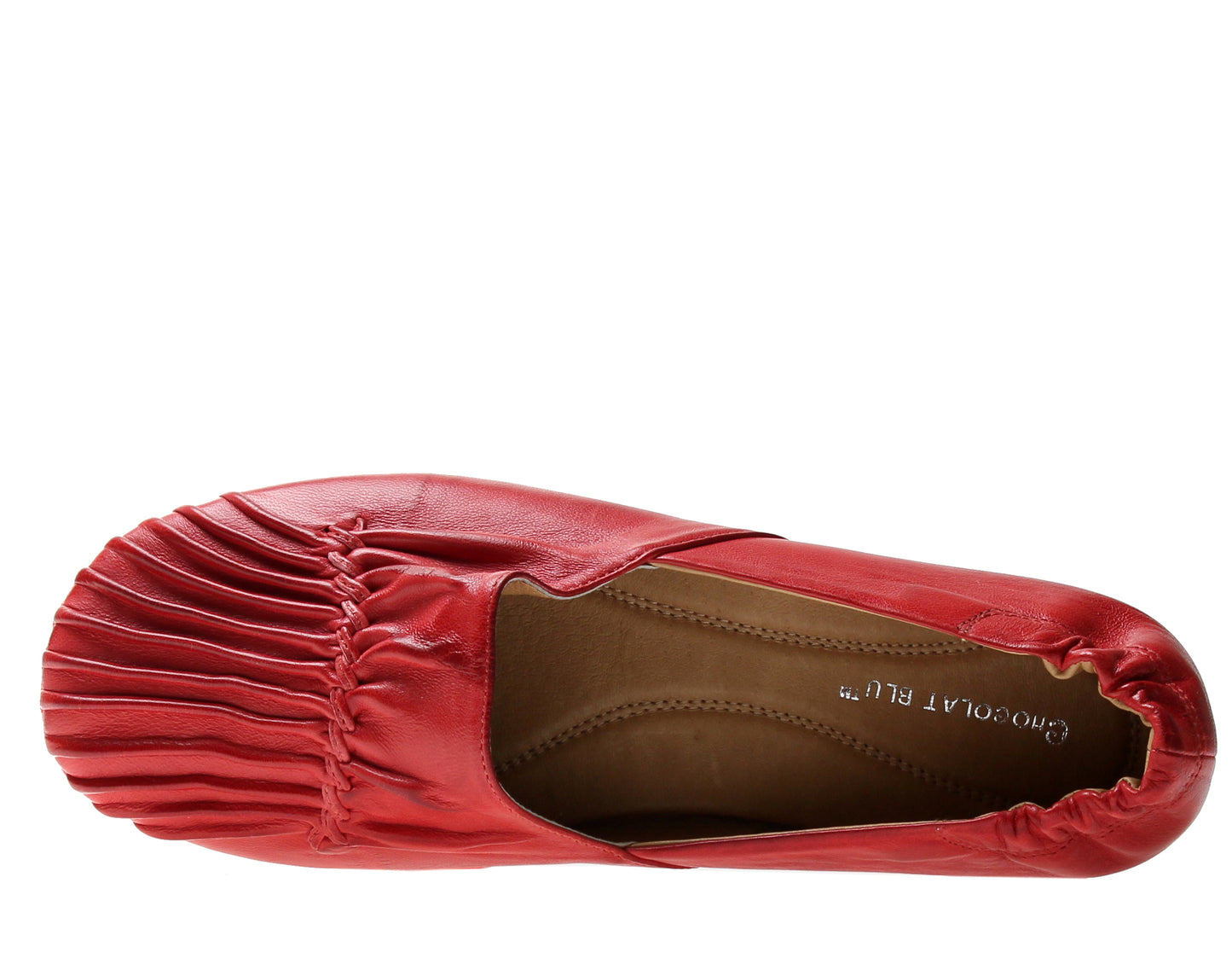 Chocolat Blu Cam2 Pleated Moccasin Flat Red Leather Women's Shoes