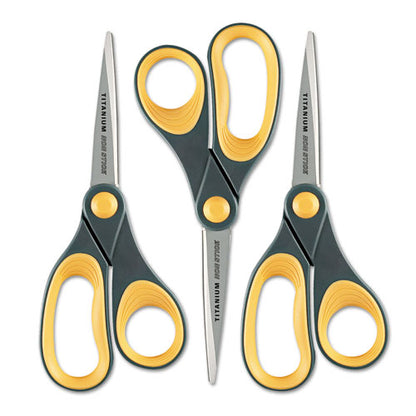 Westcott Non-Stick Titanium Bonded Scissors, 8" Long, 3.25" Cut Length, Gray-Yellow Straight Handles, 3-Pack 15454