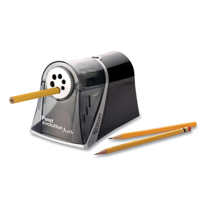 Westcott iPoint Evolution Axis Pencil Sharpener, AC-Powered, 5 x 7.5 x 7.25, Black-Silver 15509