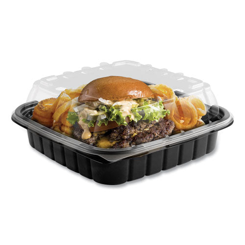 Anchor Packaging Crisp Foods Technologies Containers, 33 oz, 8.46 x 8.46 x 3.16, Clear-Black, 180-Carton 4118501
