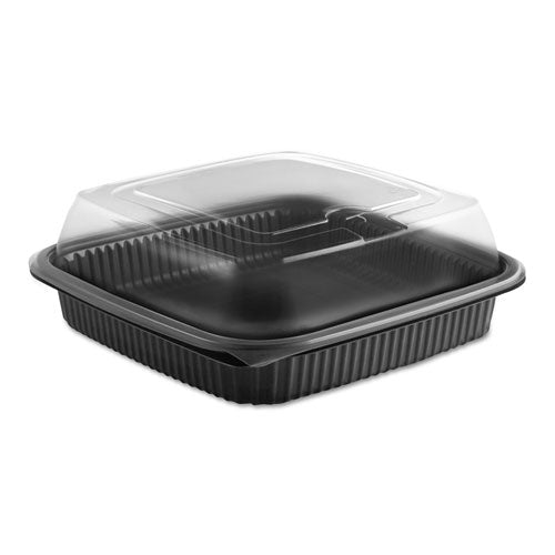 Anchor Packaging Culinary Squares 2-Piece Microwavable Container, 36 oz, 8.46 x 8.46 x 2.91, Clear-Black, 150-Carton 4118515