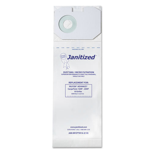 Janitized Vacuum Filter Bags Designed to Fit Nilfisk CarpeTwin Upright 16XP-20XP, 100-CT JAN-NFCPTW16-2(10)