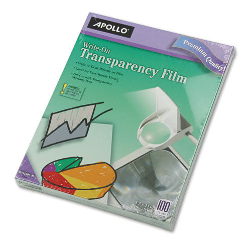 Apollo Write-On Transparency Film, Letter, Clear, 100-Box VWO100C-BE-A