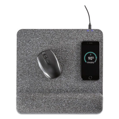 Allsop Powertrack Plush Wireless Charging Mousepad with Wrist Rest, 11.8 x 11.6 x 1.88, Gray 32304