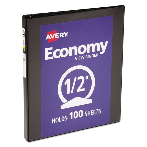 Avery Economy View Binder with Round Rings , 3 Rings, 0.5" Capacity, 11 x 8.5, Black, (5705) 05705