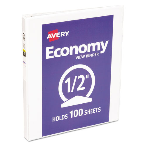 Avery Economy View Binder with Round Rings , 3 Rings, 0.5" Capacity, 11 x 8.5, White, (5706) 05706