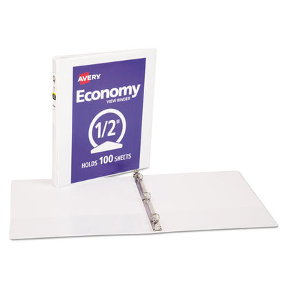 Avery Economy View Binder with Round Rings , 3 Rings, 0.5" Capacity, 11 x 8.5, White, (5706) 05706