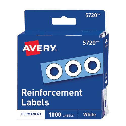 Avery Dispenser Pack Hole Reinforcements, 1-4" Dia, White, 1000-Pack, (5720) 05720