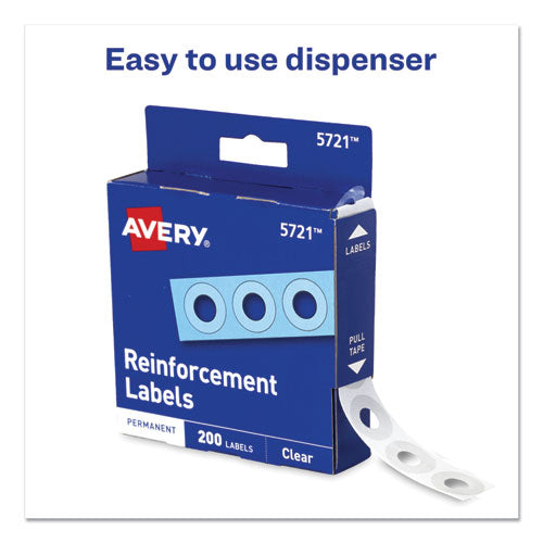 Avery Dispenser Pack Hole Reinforcements, 1-4" Dia, Clear, 200-Pack, (5721) 05721