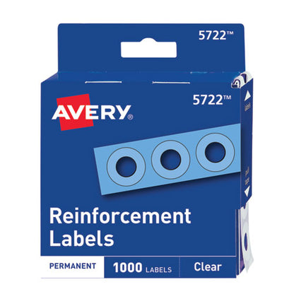 Avery Dispenser Pack Hole Reinforcements, 1-4" Dia, Clear, 1000-Pack, (5722) 05722