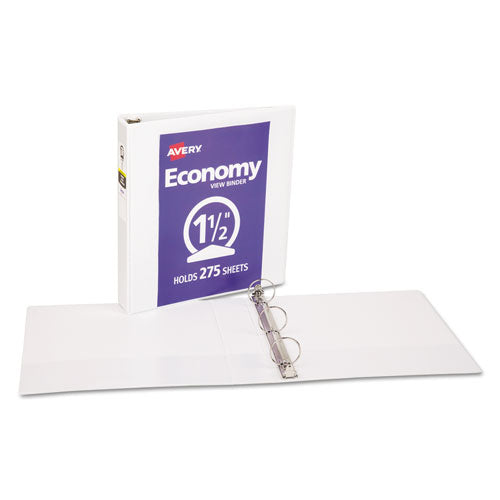 Avery Economy View Binder with Round Rings , 3 Rings, 1.5" Capacity, 11 x 8.5, White, (5726) 05726