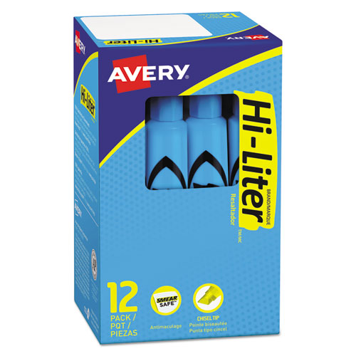Avery HI-LITER Desk-Style Highlighters, Light Blue Ink, Chisel Tip, Light Blue-Black Barrel, Dozen 07746
